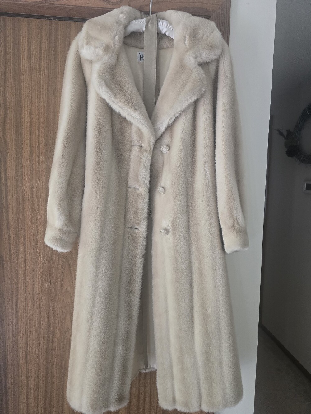 Vintage Cream Long Faux Fur Coat
